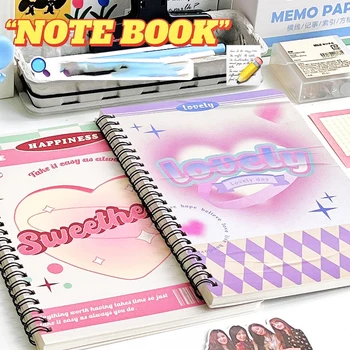 Ins Style A5 Coil Notebook Minimalistinė mergina Rožinė Meilė Horizontali linija Užrašų knygelė Aukštos išvaizdos patvarus retro mokymosi sąsiuvinis