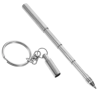 Ištraukiamas rašiklio formos raktų pakabukas Mini metalinis raktų pakabukas Nešiojamas nerūdijančio plieno teleskopinis tušinukas Raktų pakabuko įrankiai