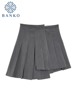 Japoniško preppy stiliaus gotikinis plisuotas sijonas Moterys Asimetriškas dizainas Trumpi sijonai Mados tendencija Punk gatvės apranga Seksualios apačia Y2k