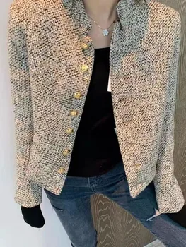 Jmprs Design Fashion Tweed Jacket Office Lady Elegant Stand Up Collar Faux Woolen Coat Women Singleed Fall Winter Outwear