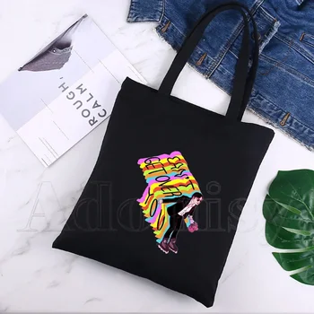 Joji New Arrives Art Canvas Bag Totes Simple Print Shopping Bags Girls Life Casual Pacakge Black