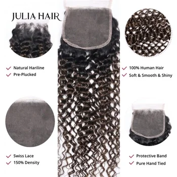 Julia Hair 4x4 nėrinių užsegimas nemokama dalis Jerry Garbanotas #FB30 rudos balayage spalvos Brazilijos uždarymas su kūdikių plaukais