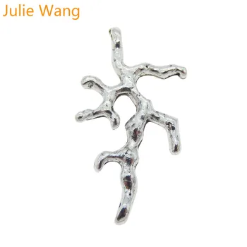 Julie Wang 20PCS Small Tree Branch Shape Charms Antikvarinė sidabro spalvos jungtis Vėrinys Pakabukas Papuošalų gamybos aksesuaras
