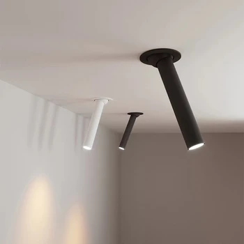 Juoda / balta Ilgo vamzdžio lubos įleidžiamos LED taško lempos kampas Besisukantis 12W lubų šviestuvas virtuvės miegamojo televizoriaus fono vaizdui
