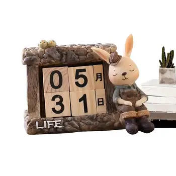 Kalendoriaus blokai Amžinas kalendorius Stalo dekoras su triušio dizainu Medžio masyvo kaustytoji geležis valgomojo stalui Virtuvė Mažas staliukas