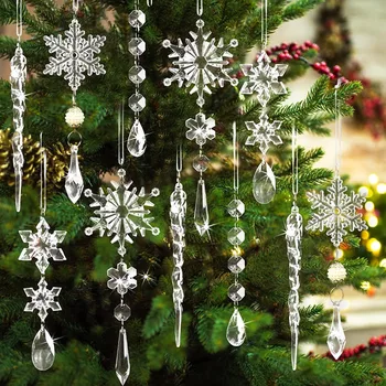 Kalėdiniai kabantys krištolo papuošalai Kalėdų eglutės dekoravimui Akrilo snaigė Varveklio lašo pakabukas Naujųjų metų vakarėlio dekoravimui