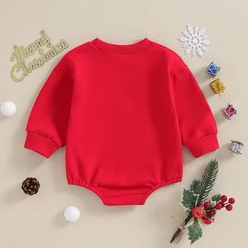 Kalėdiniai kūdikių drabužėliai Kalėdų senelio atspaudai džemperis ilgomis rankovėmis Romper smėlinukas mažiems vaikams Žieminė apranga