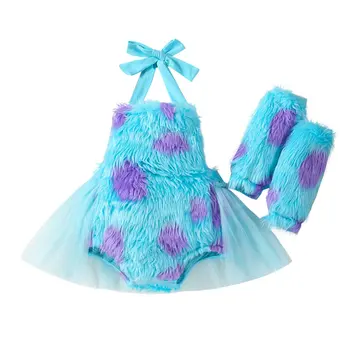Kalėdinis kostiumas mergaitei Nėriniuotas smėlinukas Mada Baby Fur Faux Plush kombinezonas+Antblauzdžiai 2vnt komplektas Drabužiai
