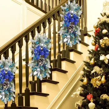 Kalėdinių laiptų dekoravimas Kalėdiniai laiptai Girlianda Šventinis kalėdinis vainikas Swag Garland su uogomis Led for Front