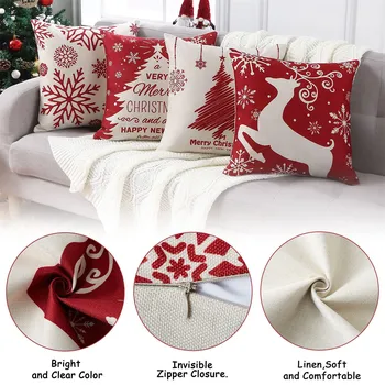 Kalėdinių pagalvių užvalkalai Kalėdinės dekoracijos Mesti pagalvių užvalkalai 4 mesti pagalvių užvalkalai su šventiniu dekoru