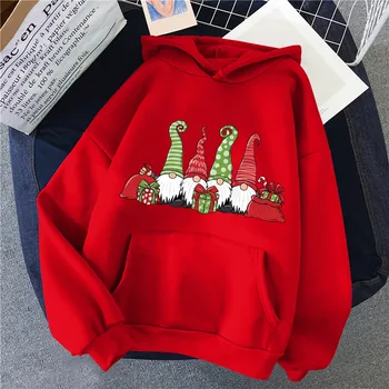 Kalėdinė beveidė lėlė margintas džemperis su gobtuvu Moteriški laisvalaikio ilgomis rankovėmis megztiniai Viršugalviai Ruduo Žiema Šiltos kišenės Džemperiai Džemperiai
