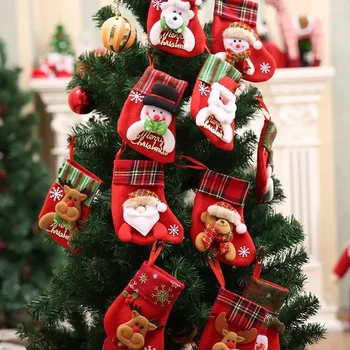 Kalėdinės dekoracijos Kalėdų senelis Mažos kojinės Kalėdų eglutės pakabukas Kalėdinės kojinės Dovanų maišelis Saldainių maišelis