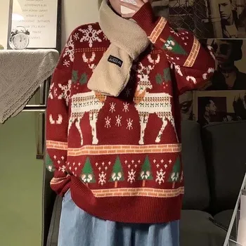 Kalėdų eglutės megztiniai Ekipažas Kaklas Vyrai Moterys Pora Megzti megztiniai Megztiniai Vintage Loose Jumper Festival Ilgomis rankovėmis Tops Džemperiai