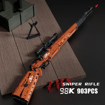 Karinis WW2 98K AWM snaiperio šautuvo modelio statybiniai blokai MOC techninio žaidimo pistoletas PUBG armijos ginklų kaladėlės gali šaudyti kulkos vaiko žaislas