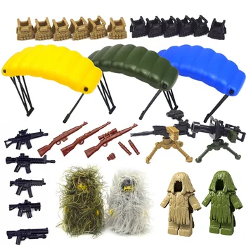 Karinių MOC dalių priedai kaladėlės Swat ginklas kareivių ginklai tvora Ghillie kostiumai WW2 armijos statybinio bloko PUBG scenų serija