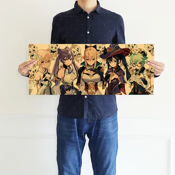 Karšti anime plakatai Genshin personažas Retro Kraft popierius Pagrindinis Sienos lipdukas Animacinis filmas Tema Baras Kava Senovinė dekoro tapyba be klijų