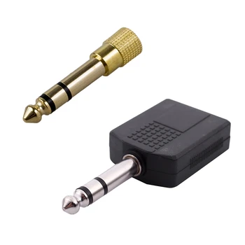Karštų ausinių adapterio auksinis kištukas & Mono 6.35 mm vyriškas kištukas į dvigubą 6.35 mm lizdo skirstytuvo adapterio jungtį