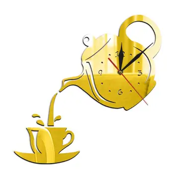 Kavos puodelio arbatinukas Lipnus akrilinis veidrodinis laikrodis Sieniniai lipdukai namų svetainei Dekoras Sieninis laikrodis Sieninis lipdukų laikrodis