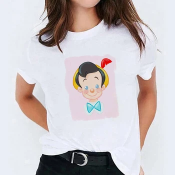 Kawaii animacinis filmas Pinokio trumpomis rankovėmis marškinėliai Moterys Laisvalaikio grafika Tops Unisex Tee Summer Harajuku marškinėliai Tops Dropship