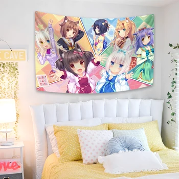 Kawaii Anime Gobelenas Nekopara atspausdintas mielas sieninis pakabinamas kambarys dekoras Didelis bendrabučio fono audinio audinys Sofos antklodė
