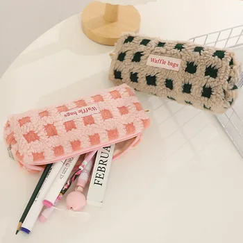 Kawaii pieštuko maišelis mažas studentų kanceliarinių prekių vaflinis ėrienos pliušinis rašiklio krepšys Japoniškas laikymo krepšys Mokykliniai reikmenys