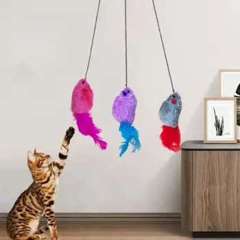 Kačių žaislai Kabantys garsą kurianti pelė Elastinė plunksna Katės žaislas Naminių gyvūnėlių reikmenys