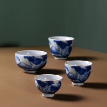 Keramikos rankomis dažytas Kung Fu puodelis Mėlynas raštas Geware Teacup Single Cup Individual Cup Master Cup Gracked Glaze Cup