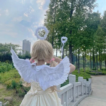 Kids Angel Wings Halloween Christmas Party Decoration Children Cosplay White Feather Wings Princess Wedding Birthday Party Decor