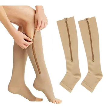 Kompresinės kojinės Vyrai Moterys palaiko kelio užtrauktuką Moteriškas atviras pirštas Plonas Anti Nuovargis Tamprus Sox Aukštos kojinės Unisex