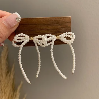 Korėja Mada karoliukais perlų auskarai moterims Elegantiška asmenybė Bowknot auskarai Vestuvių vakarėlis Papuošalai Dovanos