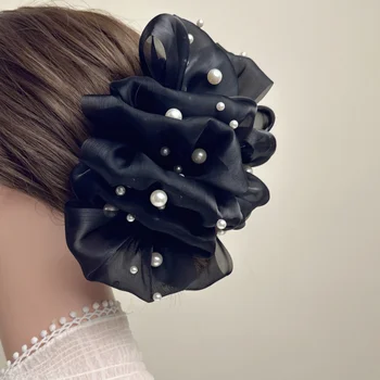 Korėjietiško stiliaus švelnus plisuotas aukštos kokybės organzos žiedlapių perlų sukibimas Ryklio spaustukas Universalus personalizuotas plaukų segtukas Galvos apdangalai Plaukų nagai