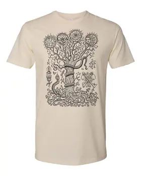 Kotedžas Kultiniai drabužiai T Tee marškinėliai Okultinio meno tatuiruotė Gotų raganų gyvybės medis