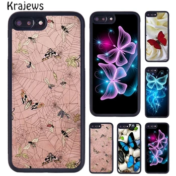 Krajews Luxury Blue Butterfly Minkštos gumos telefonų dėklai, skirti iPhone SE2020 15 14 7 8 plius 11 12 mini 13 Pro XR XS Max coque