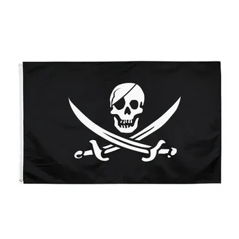 Kryžkauliai Kaukolės vėliava Lengvas peilis Kardai Jolly Roger vėliava Piratas su Grommets Dekoras 90X150cm