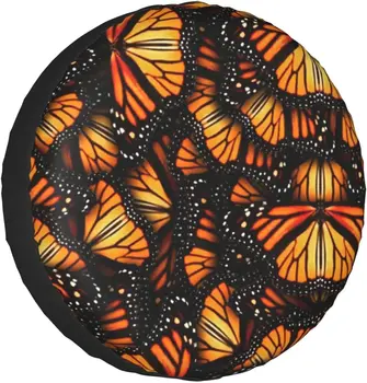 Krūvos oranžinių monarchų drugelių atspausdintas atsarginis padangų dangtelis Vandeniui atspari padangų rato apsauga autokrautuvui SUV kemperio priekaba rv