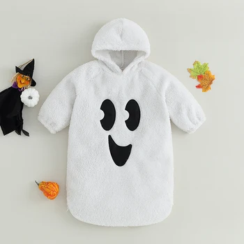 Kūdikio drabužėliai Fuzzy Halloween kombinezonas Vaiduoklis Veido atspaudas ilgomis rankovėmis Gobtuvas Vaikų romperis Mažylis Vaikiškų drabužių komplektas