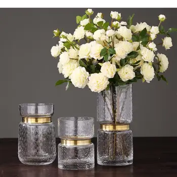 Kūrybinė stiklo vaza Auksinių gėlių kompozicija Skaidri vazos gėlė Vaza Hidroponika Namų dekoravimas Vestuvių aksesuarai