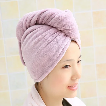 Lady Women Girls Hair Wrap Head rankšluostis Quick Dry Bath Turbie Turban Twist Drying Cap Loop Button Hat Makeup Cosmetic Bathing Tool