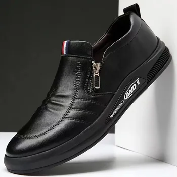 Laisvalaikio odiniai batai vyrams Trend Brand Loafers Autumn ZIP Flat Man's Sneakes Business Patogūs mokasinai Tenis Masculino