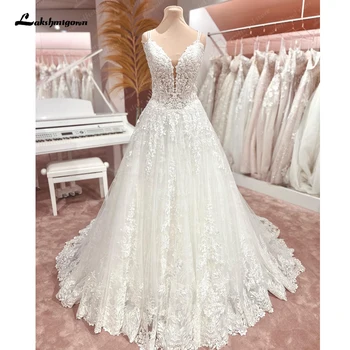 Lakshmigown Sparkly Nėriniai A linijos vestuvinės suknelės moterims 2024 Princesės vestuvinės suknelės Vestidos elegantes para mujeres