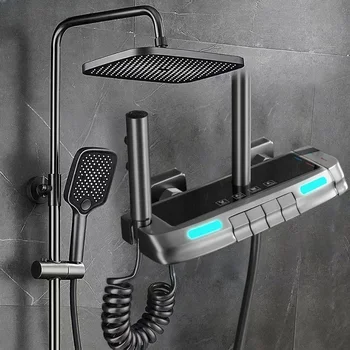 LED skaitmeninė atmosfera Dušo komplektas Vonios kambarys Karštas šaltas termostatinis maišytuvas Dušo sistema Vonia Sieninis laikiklis SPA Kritulių vonios maišytuvas
