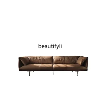 Lengvas prabangus šiaurietiškas natūralios odos mažas butas odinė sofa moderni minimalistinė svetainė Pilna itališka sofa