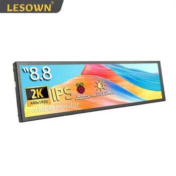 LESOWN ilgas nešiojamas monitorius USB C 8,8 colio IPS 480x1920 mini HDMI Aida64 Bar ekranas Baltas antrinis ekranas kompiuterio dėklui Raspberry pi