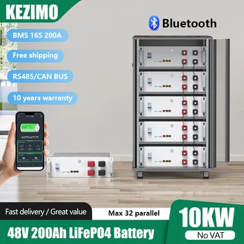 LiFePO4 48V 200AH akumuliatorius Bluetooth 51.2V 10KW ličio baterija 6000+ ciklai su RS485/CAN magistrale saulės keitikliui JOKIŲ MOKESČIŲ