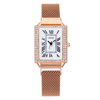 LINJIE Ladies Fashion Kvarcinis laikrodis Nerūdijančio plieno dirželis Analoginis laikrodis saat erkek kol saati reloj elegante aksesuarų dovana