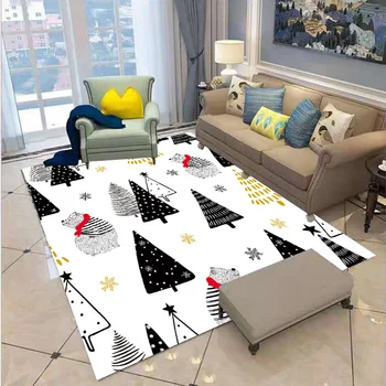 Linksmas kalėdinis kilimas 3D spausdintas kilimas kvadratas neslystantis plotas grindų kilimėlis kilimėlis neslidus kilimėlis valgomasis gyvenimas minkštas kilimas stilius-1