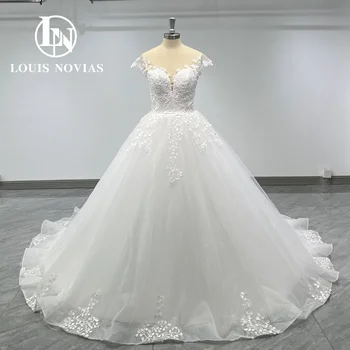 LOUIS NOVIAS Ball Gown Vestuvinė suknelė 2024Siuvinėjimas rankovėmis Karoliukais Organza prašmatnus vestuvinis chalatas Tikros nuotraukos Vestidos De Novia