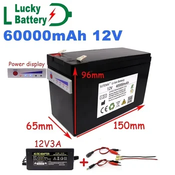 Lucky 12V New Power Display Battery 60a 18650 ličio baterijų paketas, skirtas saulės energijai ir elektromobilio akumuliatoriui su įkrovikliu