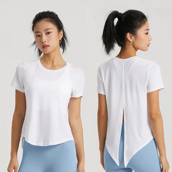 Lulu prekės ženklas pakeičia atgal į veiksmą marškinėliai trumpomis rankovėmis Bėgimo marškinėliai Jogos marškinėliai Uždengimai Joga Sportinė apranga
