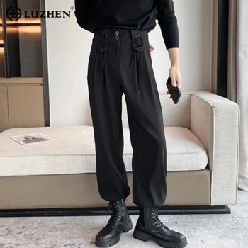 LUZHEN Madingos vyriškos kostiuminės kelnės Suvarstomos dizaino aukštos kokybės laisvalaikio kelnės 2023 Nauja mada Paprasta vientisa spalva 86a865